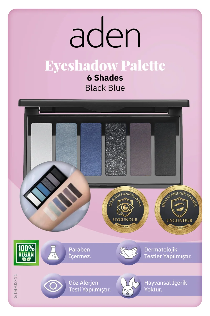 Aden Eyeshadow Palette 6 Shades - 6'lı Göz Farı Paleti Black Blue(Siyah Mavi)