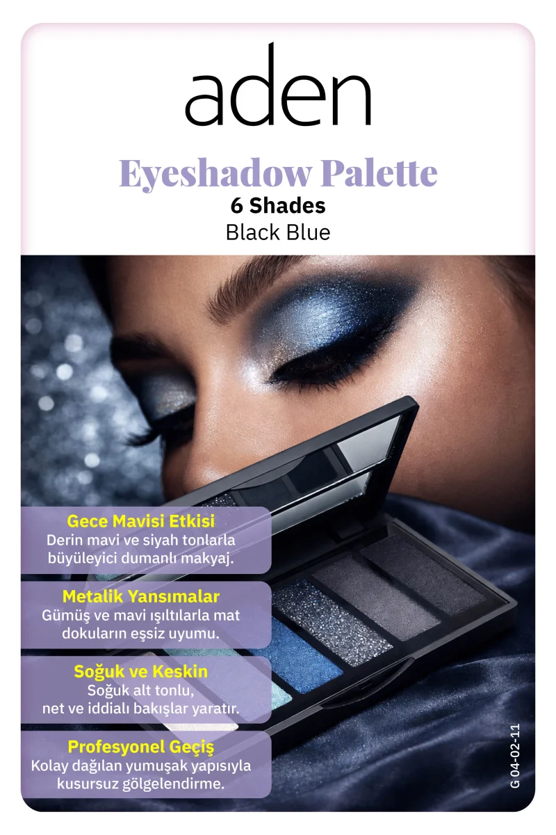 Aden Eyeshadow Palette 6 Shades - 6'lı Göz Farı Paleti Black Blue(Siyah Mavi)