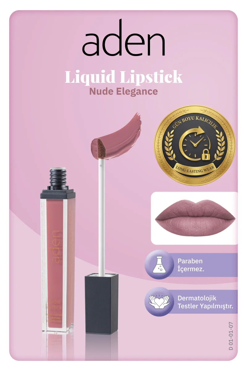 Aden Liquid Lipstick - Likit Ruj 07 Nude Elegance(Pudra Pembesi)