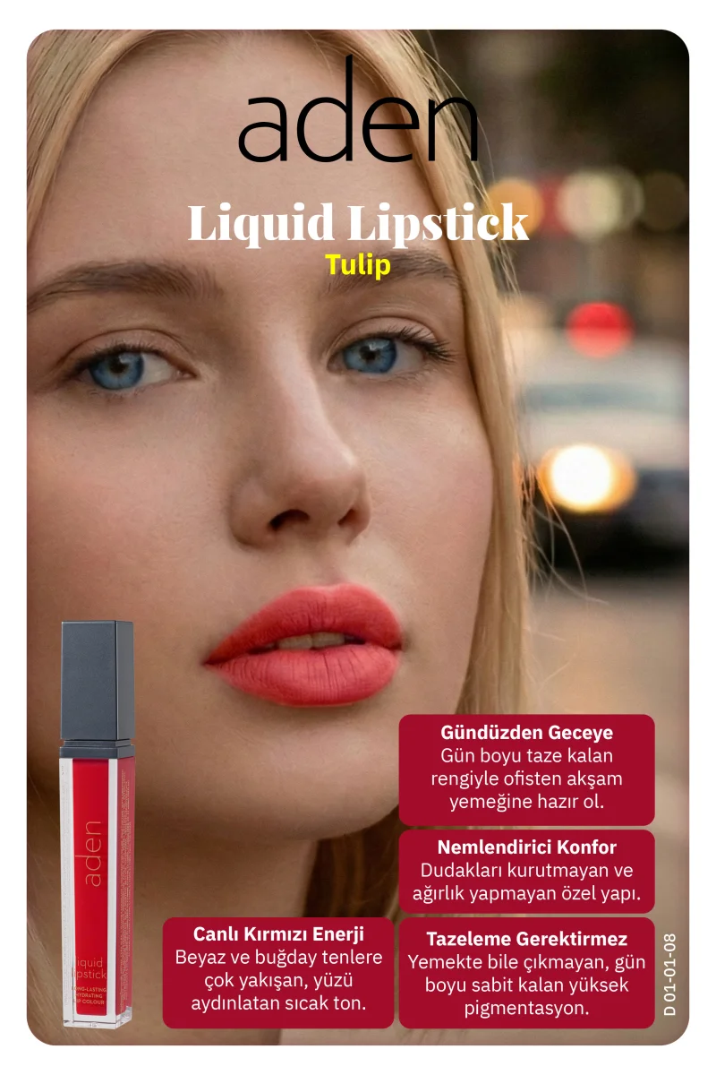 Aden Liquid Lipstick - Likit Ruj 08 Tulip(Lale Kızılı)