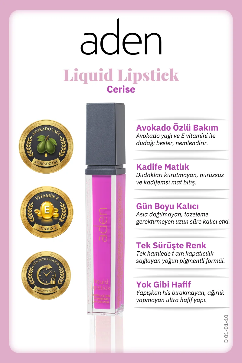 Aden Liquid Lipstick - Likit Ruj 10 Cerise(Kiraz)