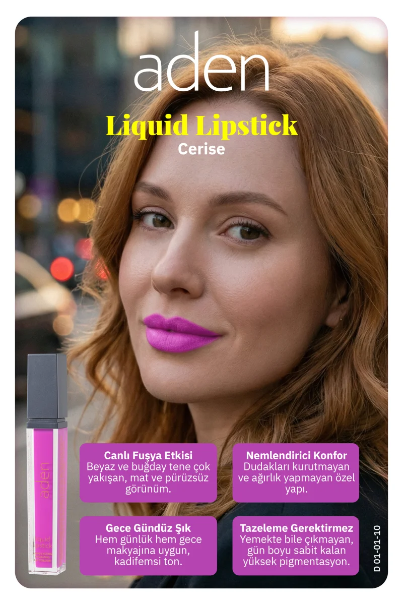 Aden Liquid Lipstick - Likit Ruj 10 Cerise(Kiraz)