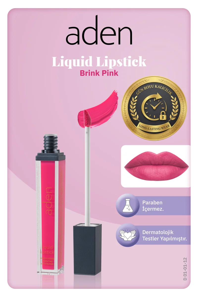 Aden Liquid Lipstick - Likit Ruj 12 Brink Pink(Pembe Gül)