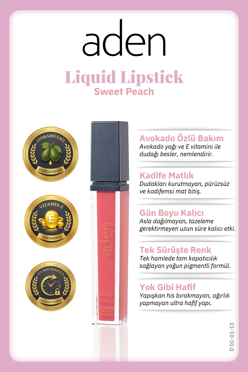 Aden Liquid Lipstick - Likit Ruj 13 Sweet Peach(Tatlı Şeftali)