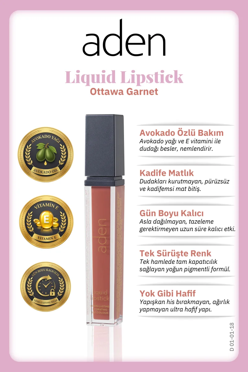 Aden Liquid Lipstick - Likit Ruj 18 Ottawa Garent(Tarçın)