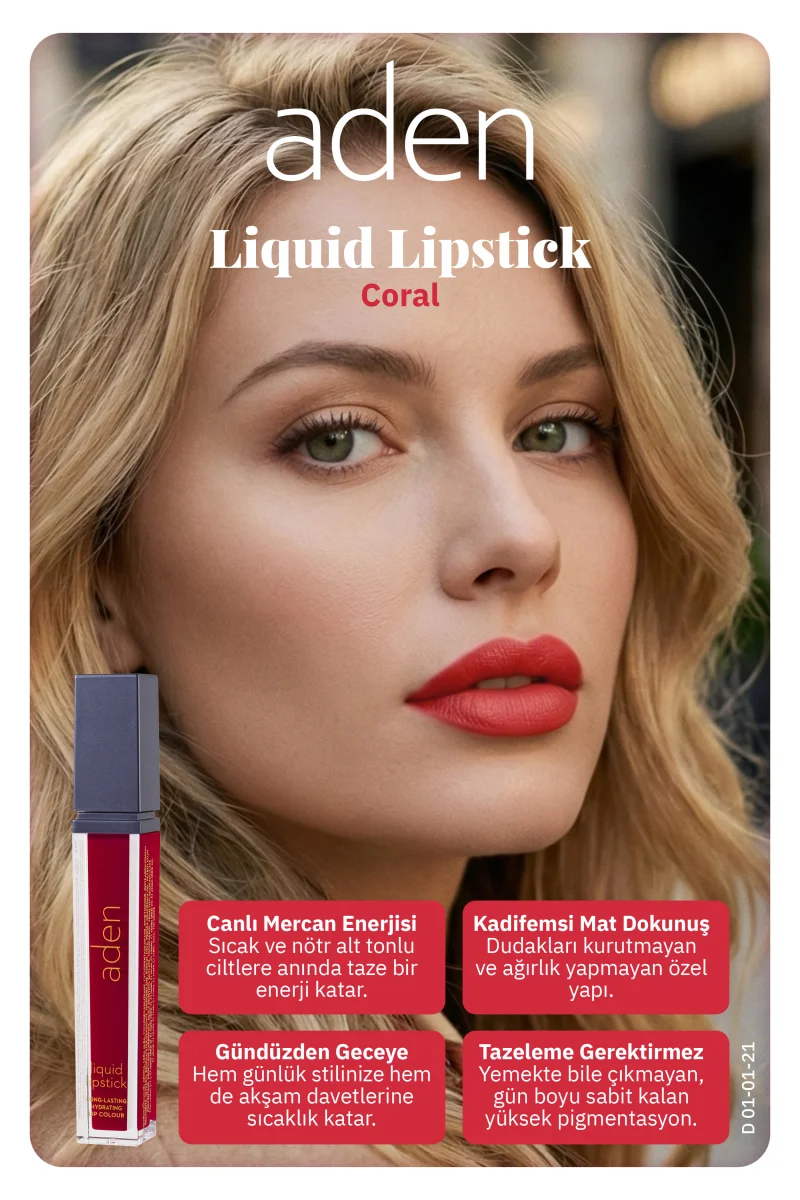 Aden Liquid Lipstick - Likit Ruj 21 Coral(Mercan)