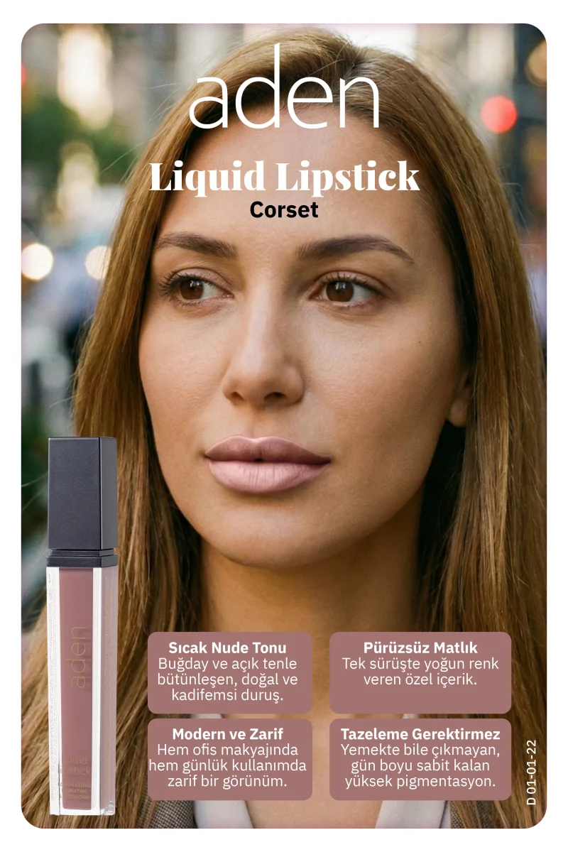 Aden Liquid Lipstick - Likit Ruj 22 Corset(Gül Beji)