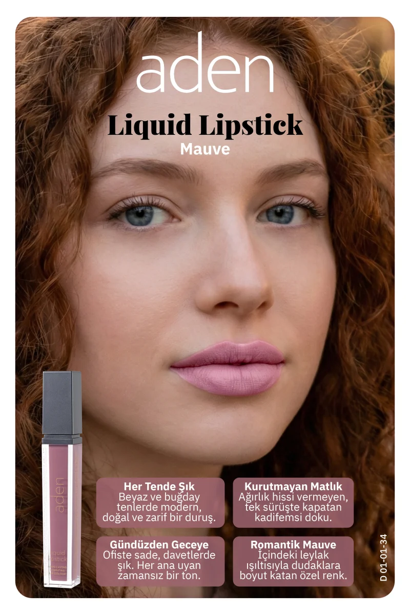 Aden Liquid Lipstick - Likit Ruj 34 Mauve(Eflatun)