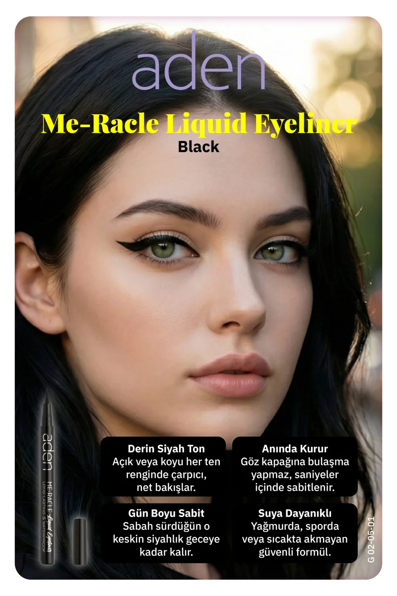 Aden ME-RACLE Liquid Eyeliner - Likit Eyeliner 01 Black(Siyah)