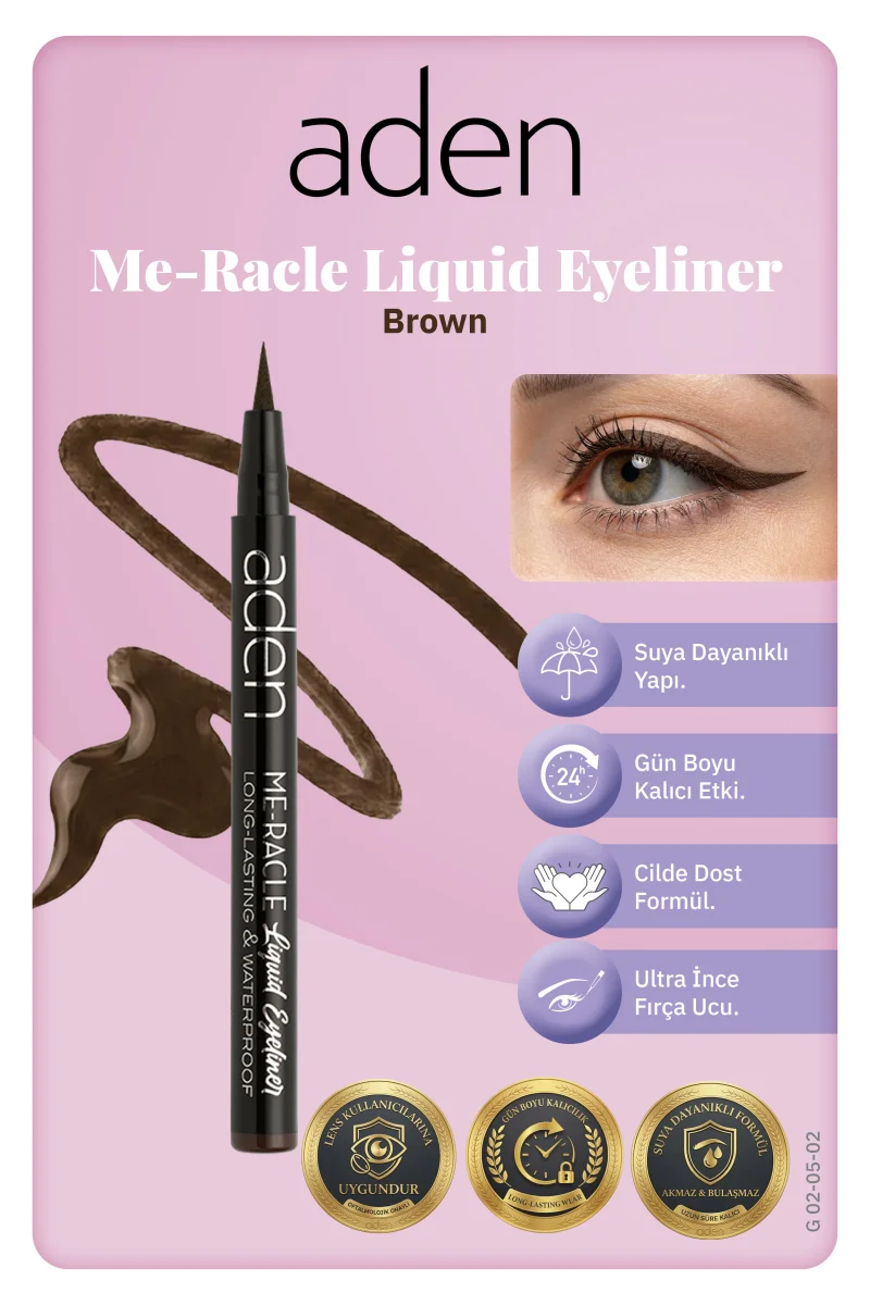 Aden ME-RACLE Liquid Eyeliner - Likit Eyeliner 02 Brown(Kahverengi)