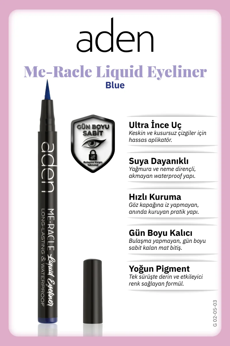 Aden ME-RACLE Liquid Eyeliner - Likit Eyeliner 03 Blue(Mavi)