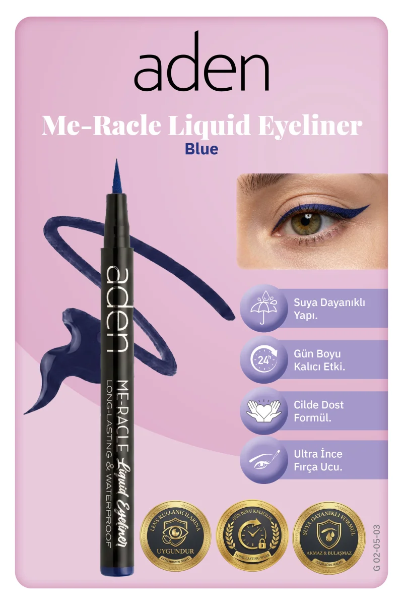 Aden ME-RACLE Liquid Eyeliner - Likit Eyeliner 03 Blue(Mavi)
