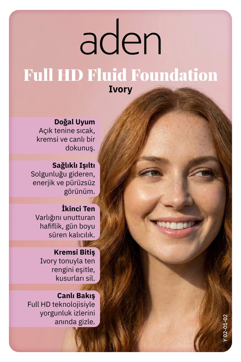 Aden Full Hd Likit Fondöten 20 Ml - 02 Ivory(Fildişi)