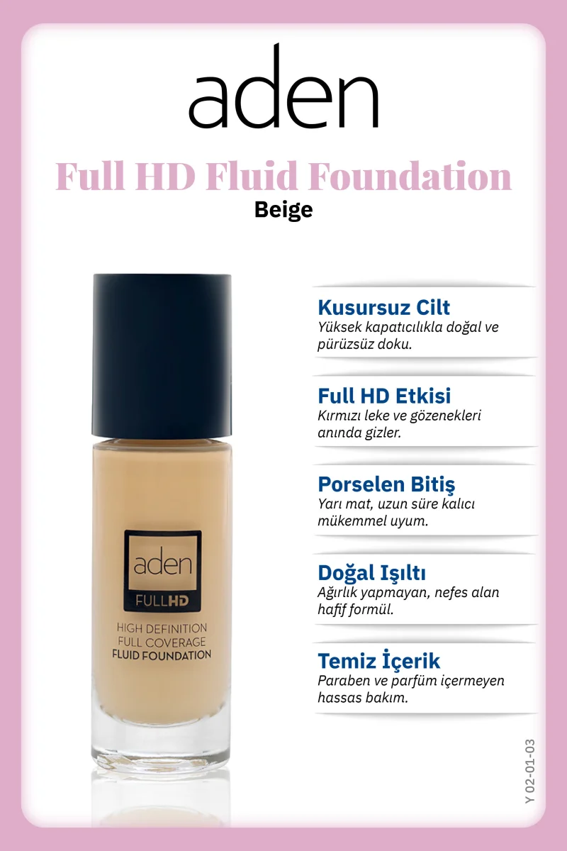 Aden Full Hd Likit Fondöten 20 Ml - 03 Beige(Bej)