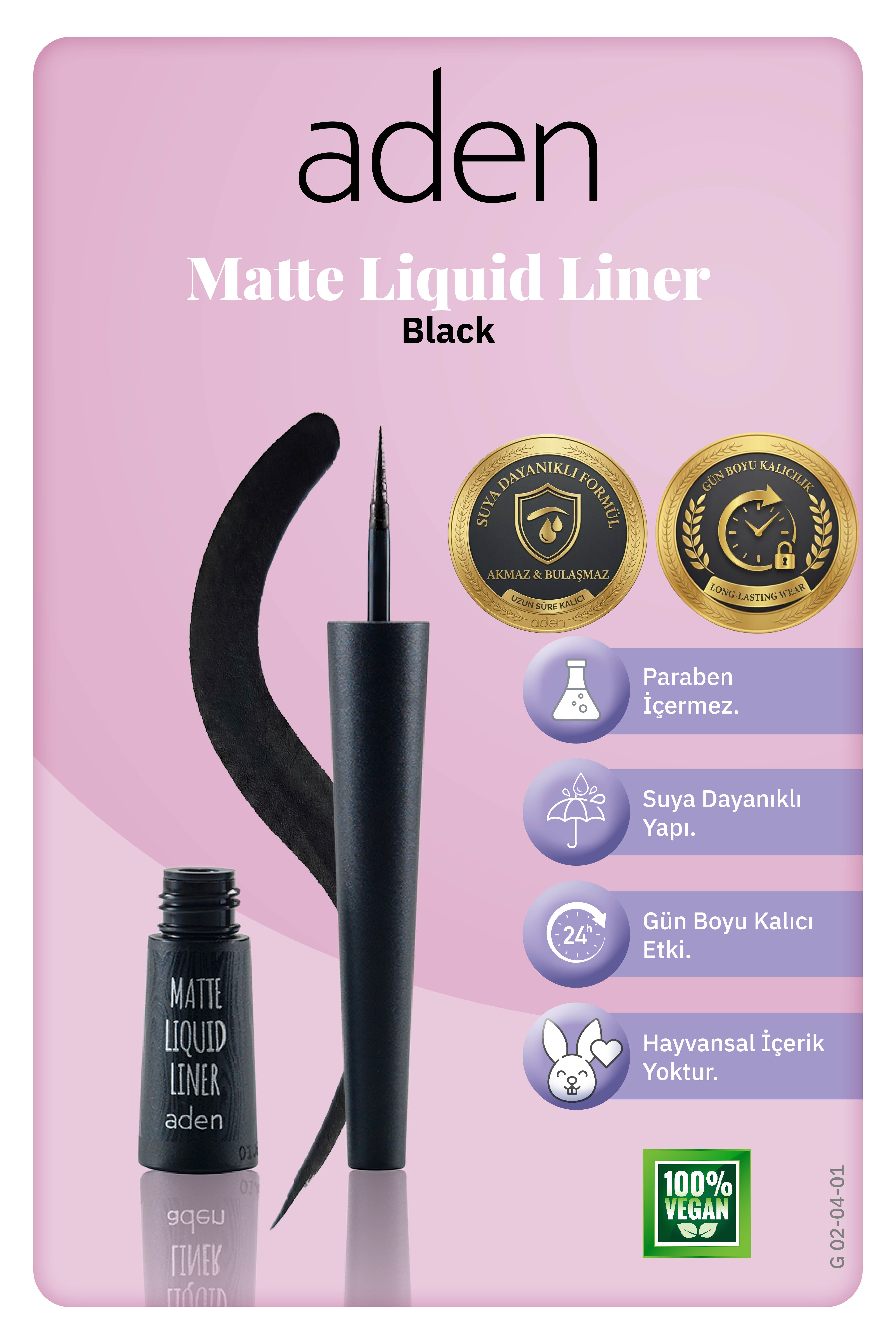 Aden Matte Liquid Liner - Mat Likit Eyeliner Black(Siyah)