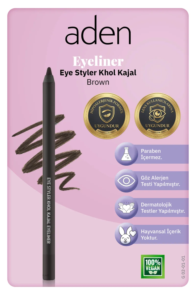 Aden Eyeliner Eye Styler Khol Kajal - Kajal Eyeliner 02 Brown(Kahverengi)