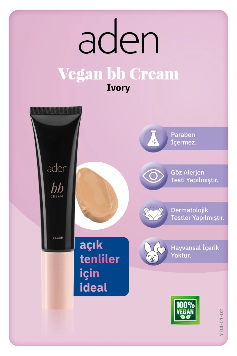 Aden BB Cream Vegan - Vegan BB Krem 02 Ivory(Fildişi)