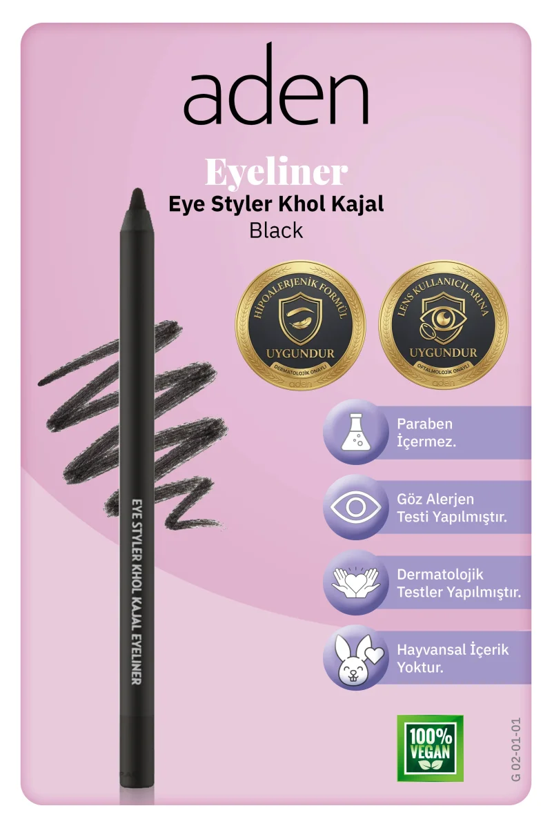 Aden Eyeliner Eye Styler Khol Kajal - Kajal Eyeliner 01 Black(Siyah)