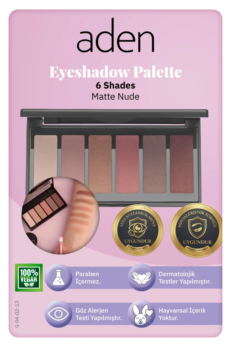 Aden Eyeshadow Palette 6 Shades - 6'lı Göz Farı Paleti Matte Nude(Kadife Bej)