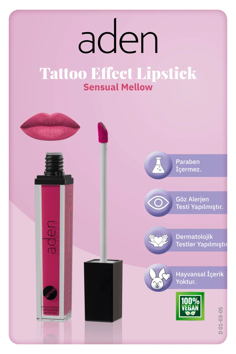 Aden Tattoo Effect Lipstick - Dövme Etkili Likit Ruj Sensual Mellow(Ahududu Pembesi)