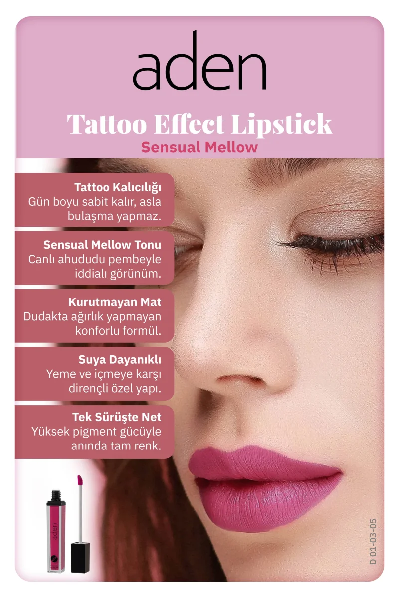Aden Tattoo Effect Lipstick - Dövme Etkili Likit Ruj Sensual Mellow(Ahududu Pembesi)