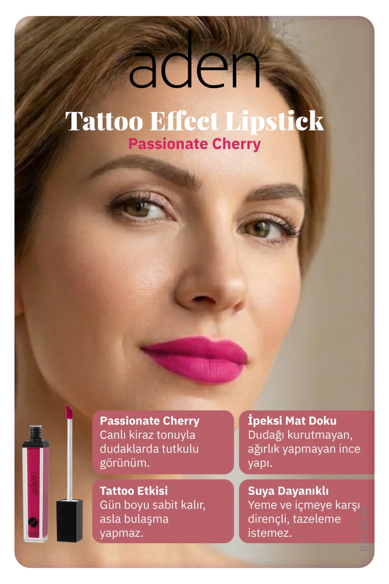Aden Tattoo Effect Lipstick - Dövme Etkili Likit Ruj Passionate Cherry(Kiraz)