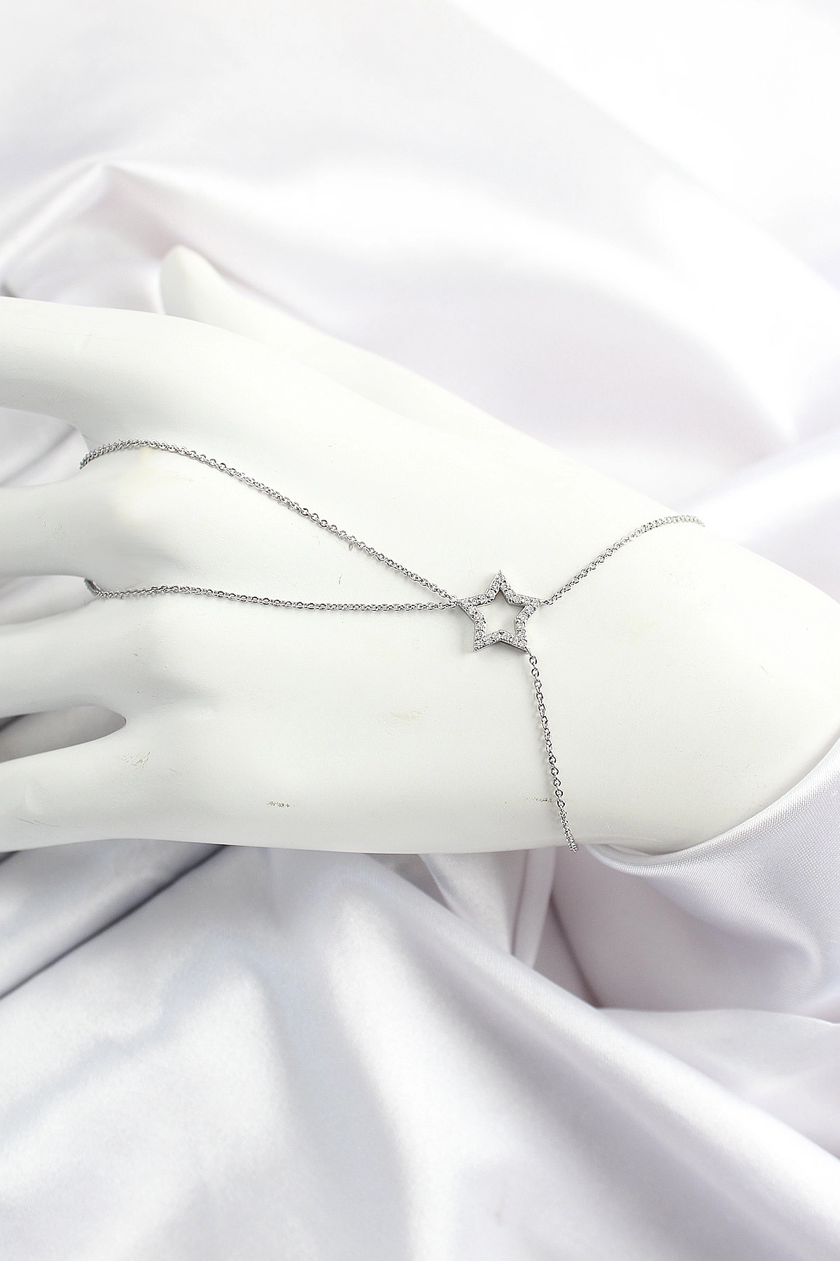 Pirinç Gümüş Renk Zirkon Taşlı Yıldız Model Şahmeran