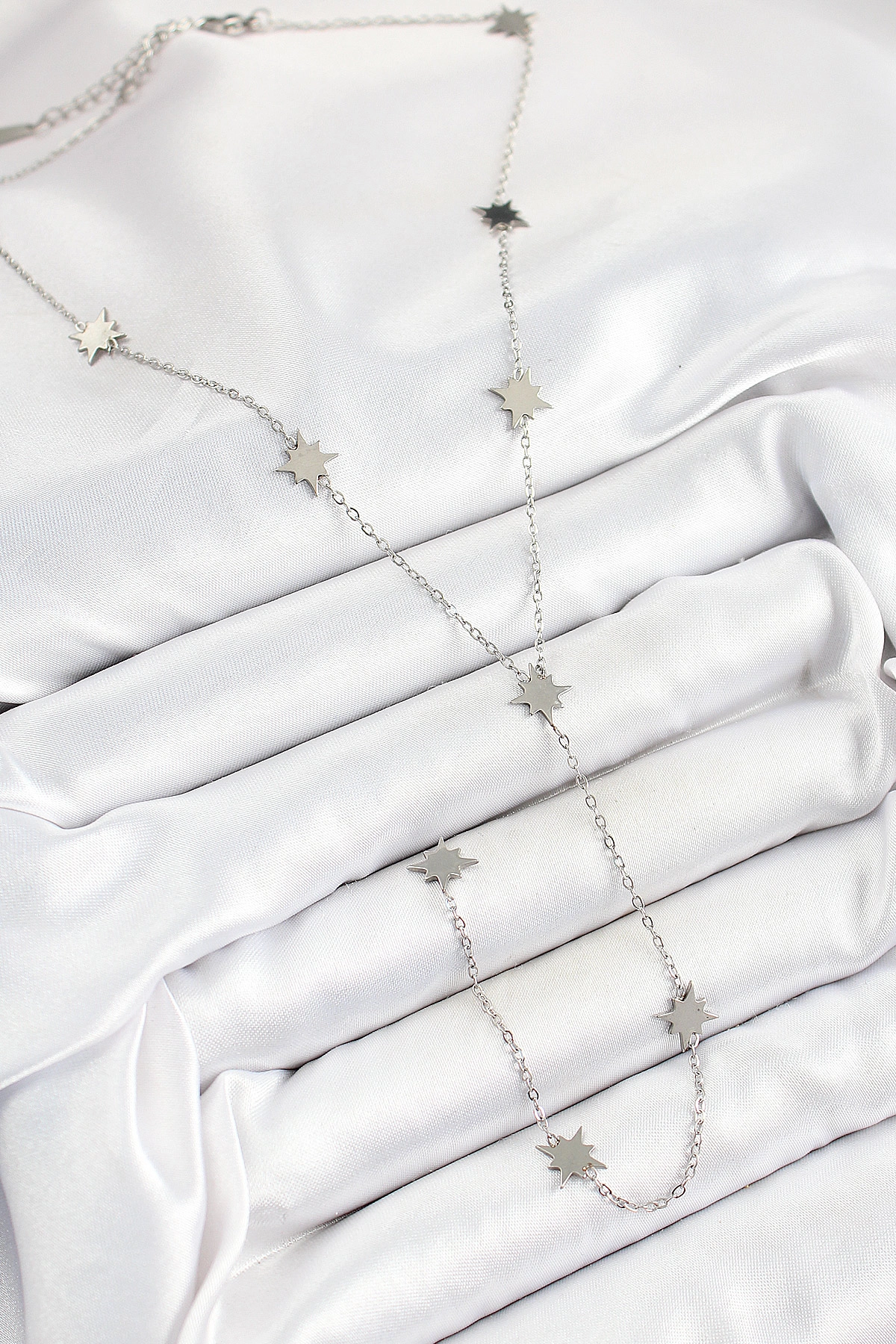 316L Çelik Kutup Yıldızı Figürlü Y Model Gümüş Renk Kadın Kolye