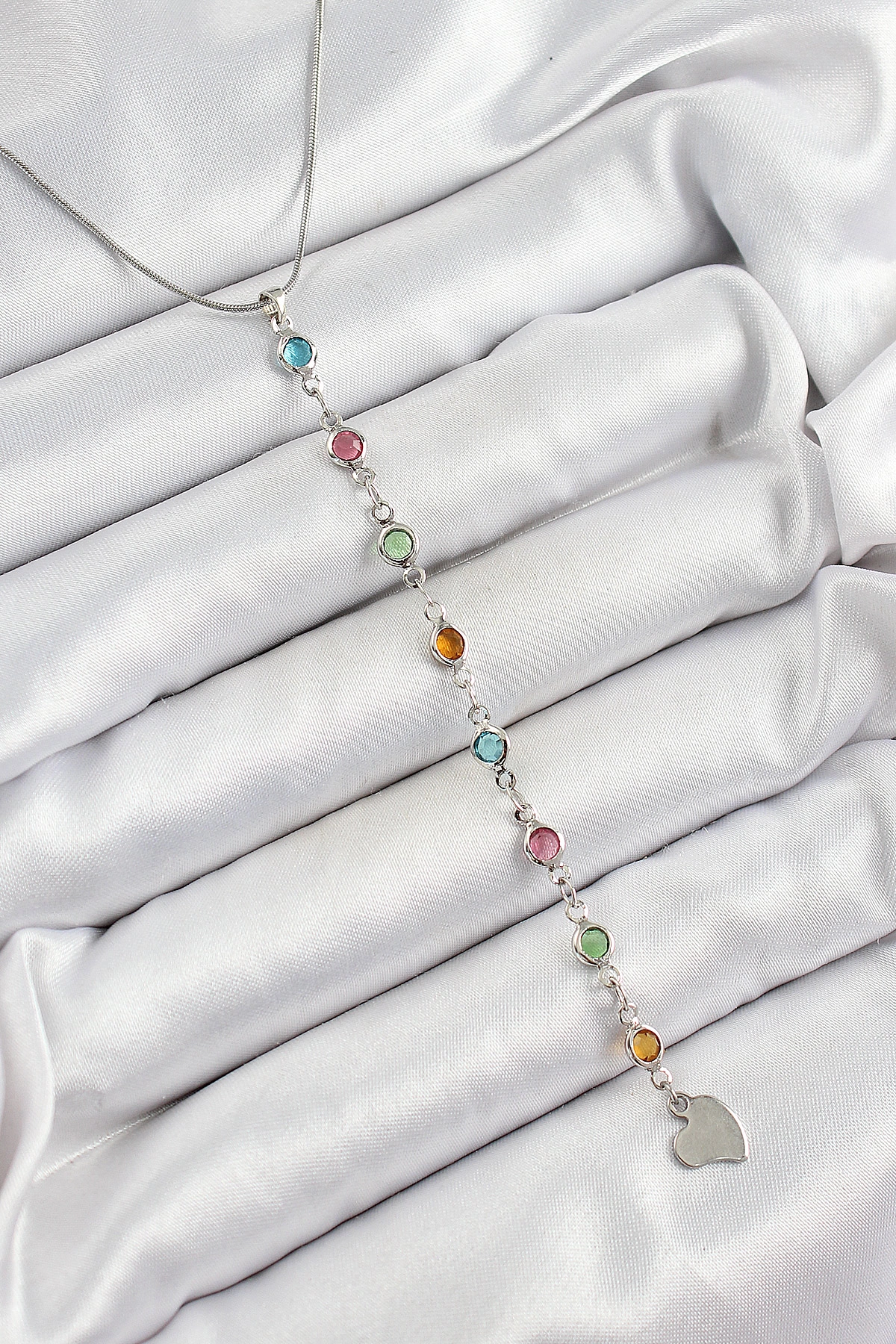 Pirinç Gümüş Renk Karışık Renk Zirkon Taşlı Y Kadın Kolye