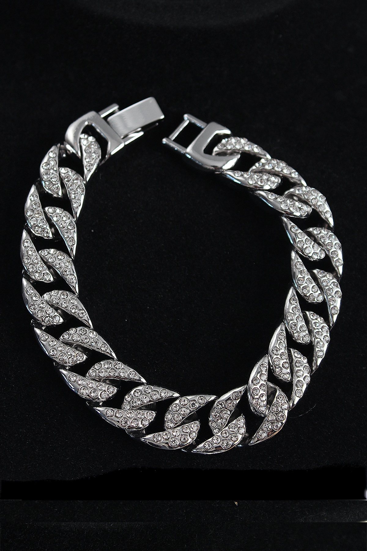 Pirinç Zirkon Taşlı Cuba Gurmet Model Gümüş Renk Erkek Bileklik