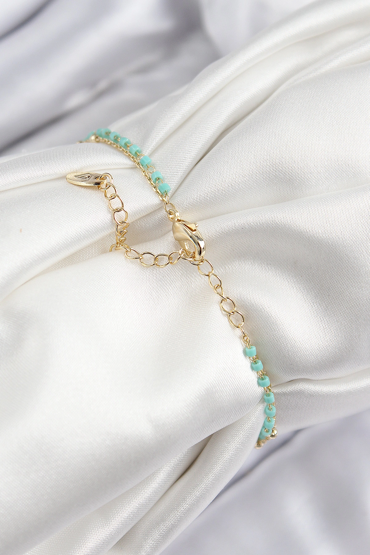 Pirinç Zirkon Taşlı Mavi Boncuklu Model Gold Renk Kadın Bileklik