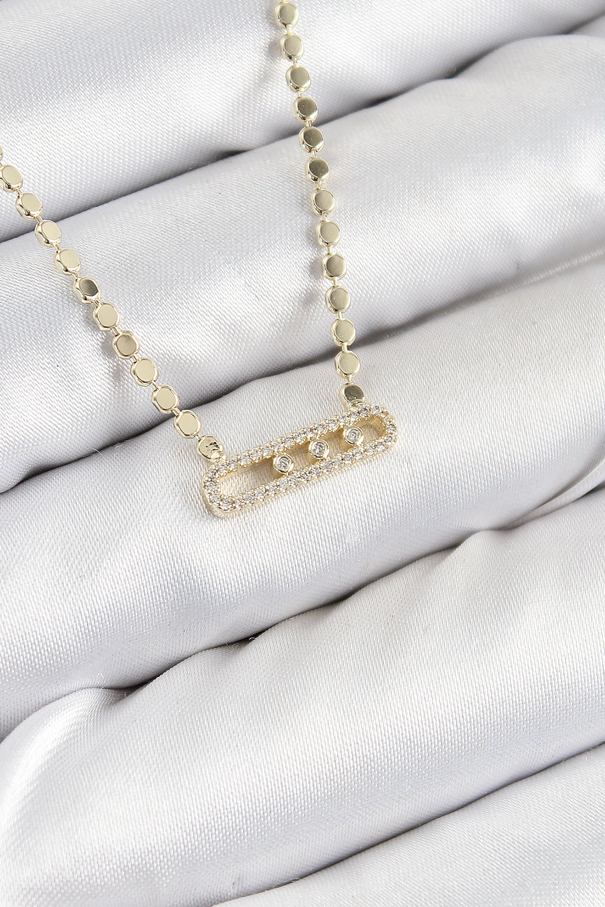 Pirinç Zirkon Taşlı Messika Model Ezme Zincir Gold Renk Kadın Kolye