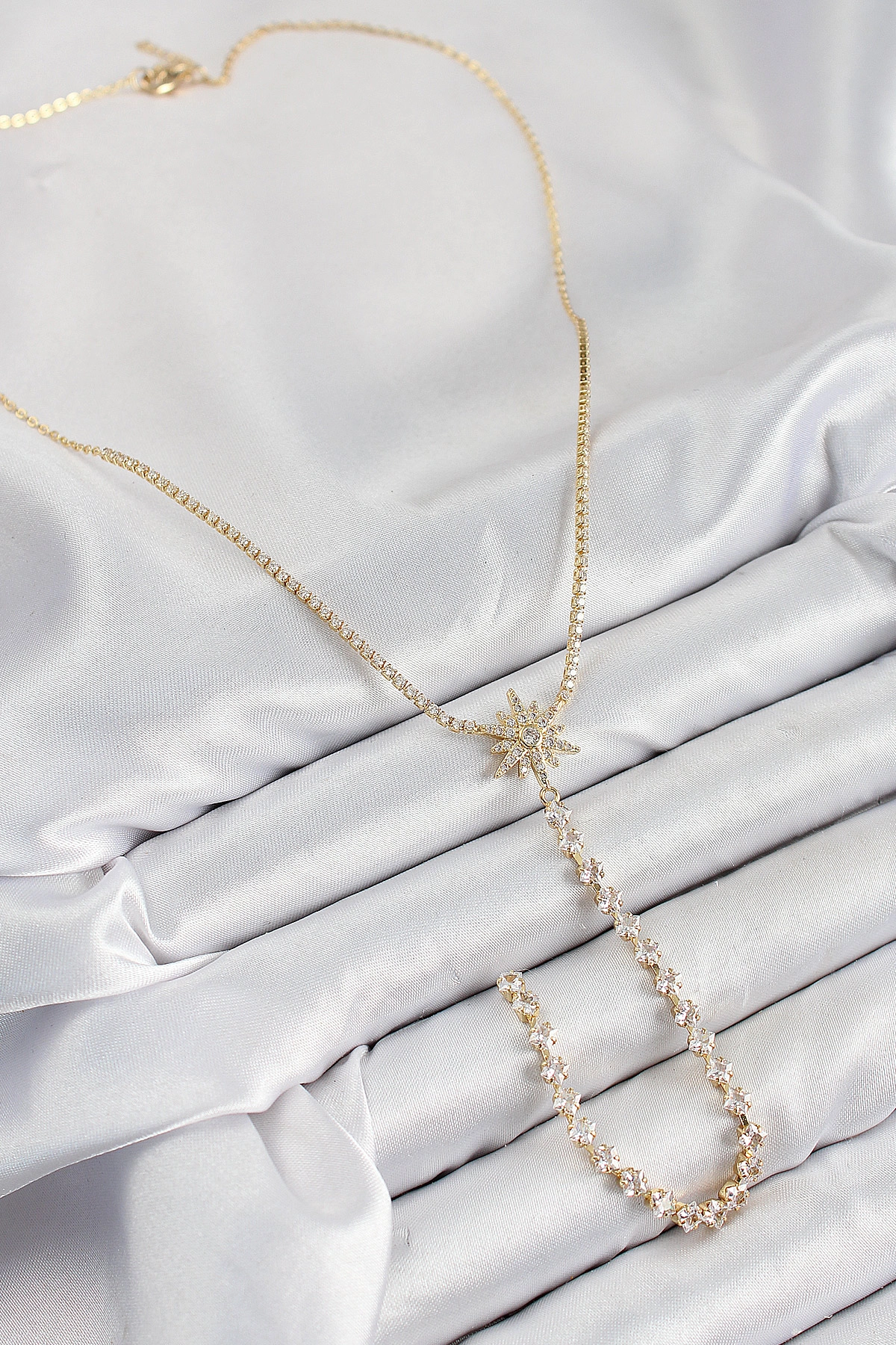 Pirinç Zirkon Taşlı Kutup Yıldızı Model Gümüş Renk Y Kolye