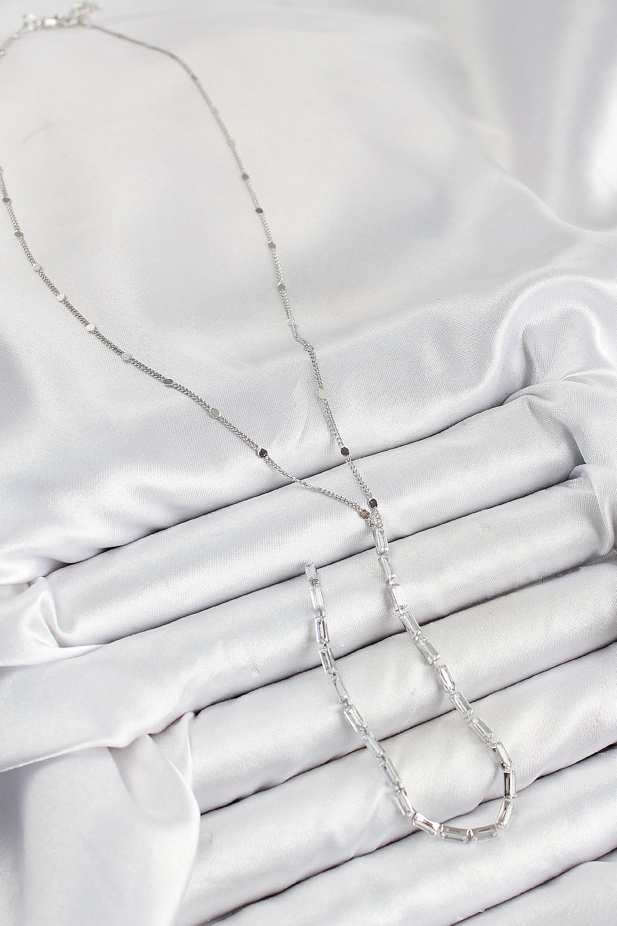 Pirinç Zirkon Taşlı Model Gümüş Renk Y Kolye