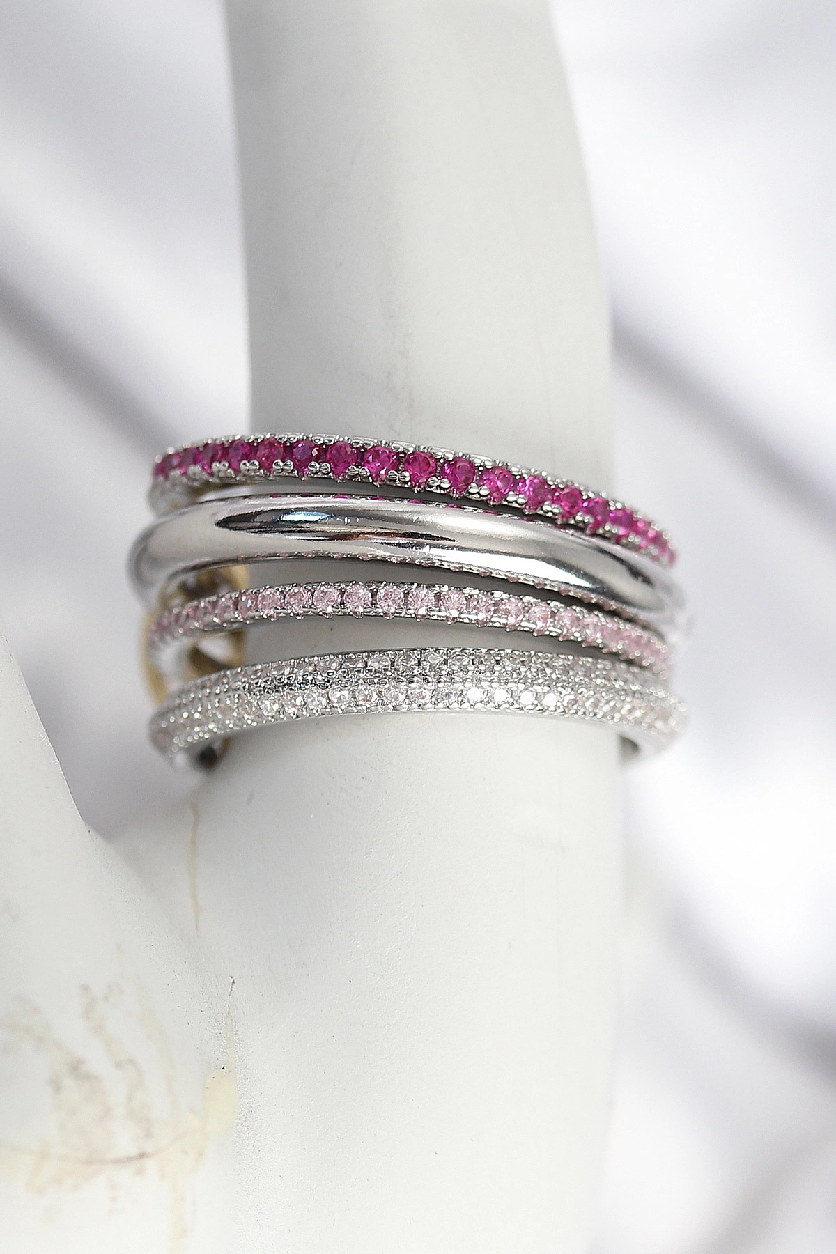 Pirinç Gümüş Renk Zirkon Taşlı 4'Lü Kadın Yüzük