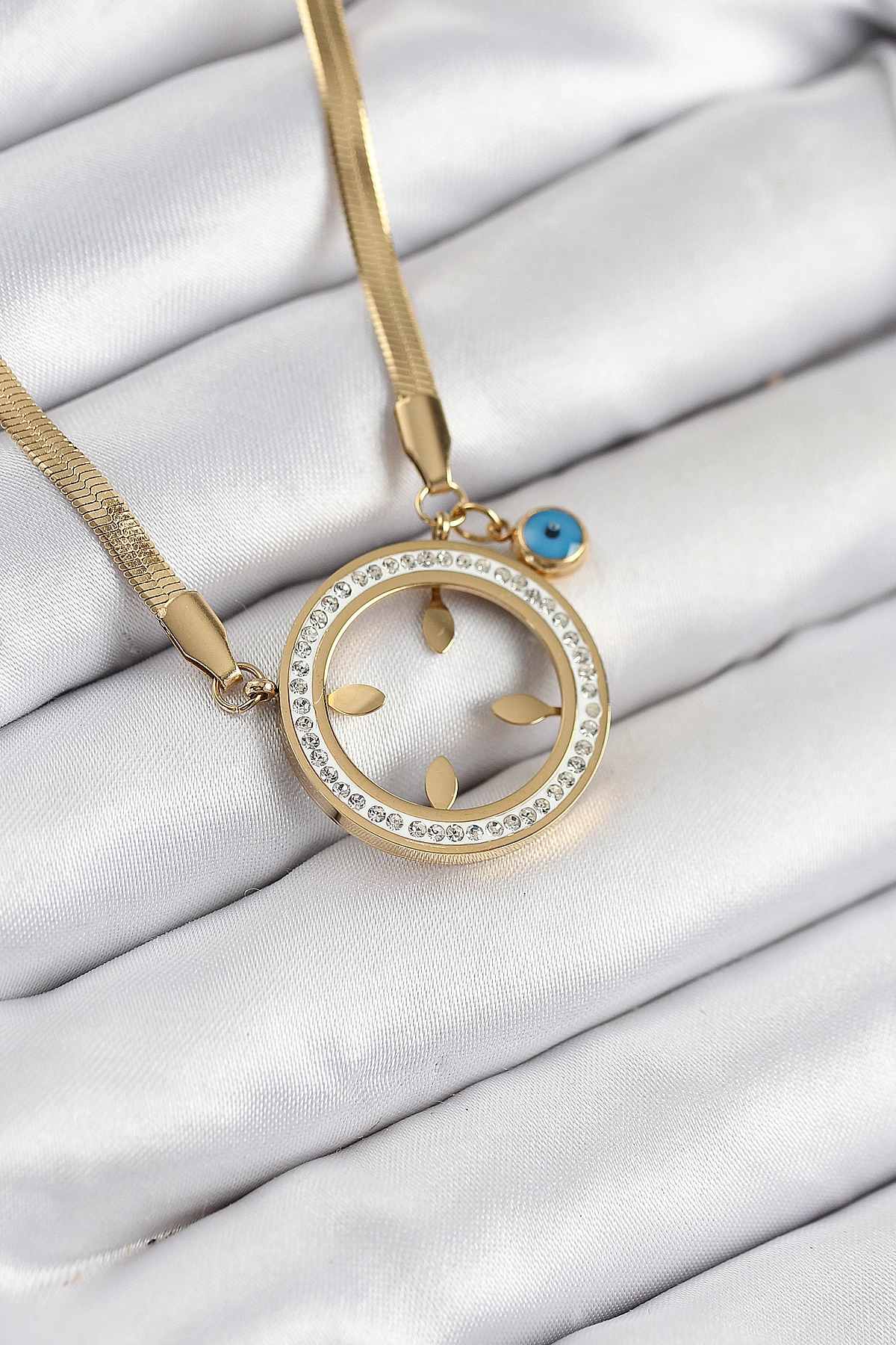 316L Çelik Zirkon Taşlı Çeyrek Takılabilir Gold Renk Kadın Kolye