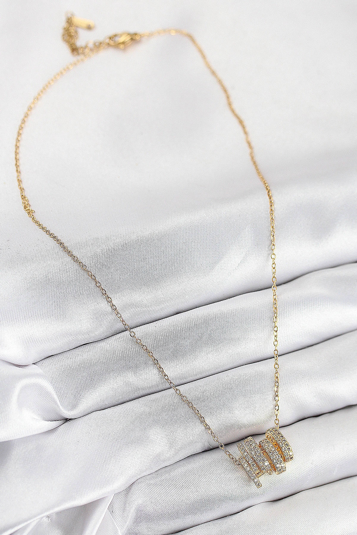 316L Çelik Zirkon Taşlı Sarmal Model Gold Renk Kadın Kolye