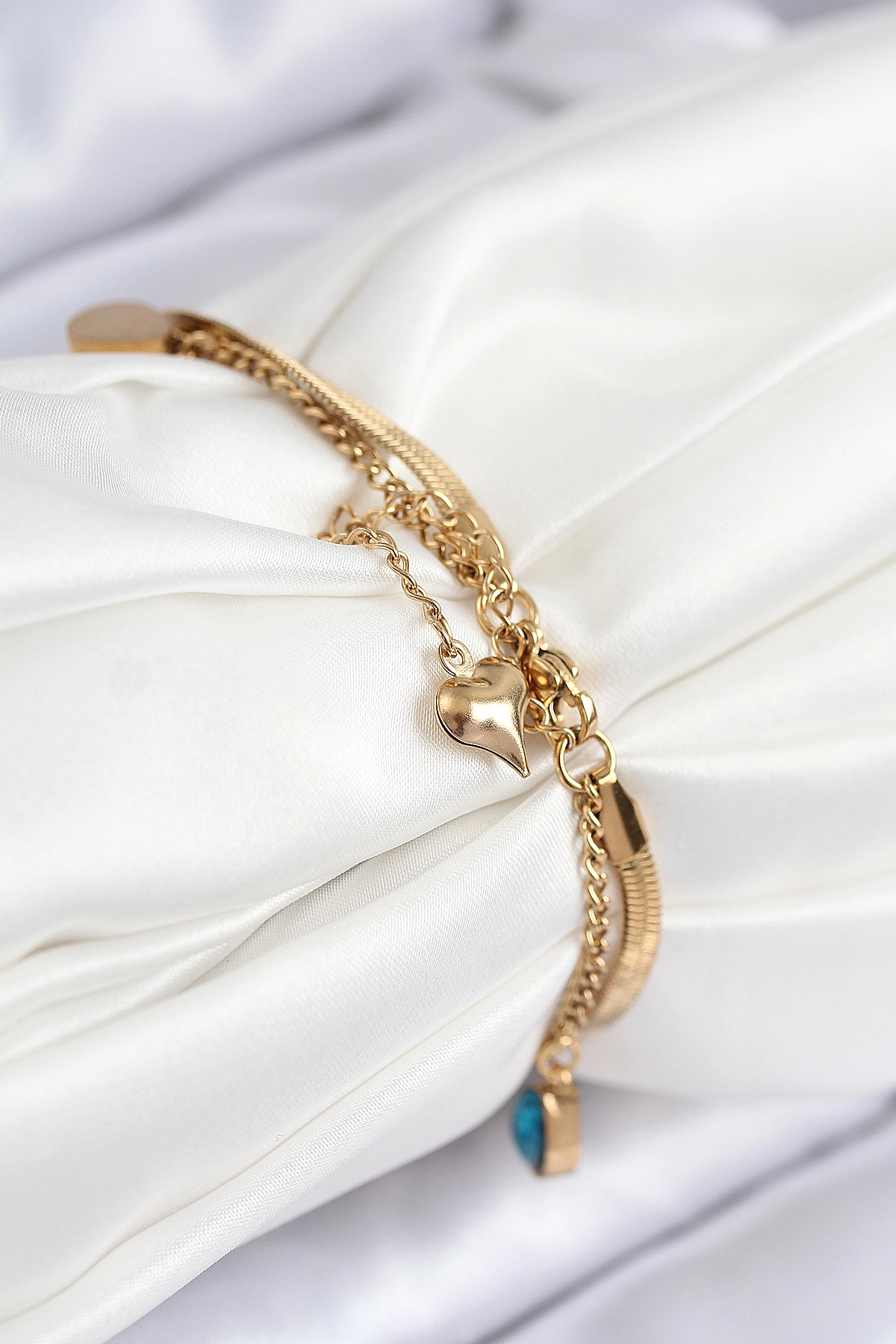 316L Çelik Nazar Boncuk Detaylı Mavi Zirkon Taşlı Model İtalyan Zincir Gold Renk Kadın Bileklik