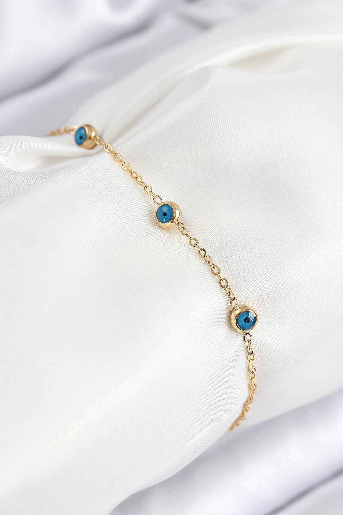 316L Çelik Nazar Boncuğu Model Gold Renk Kadın Bileklik