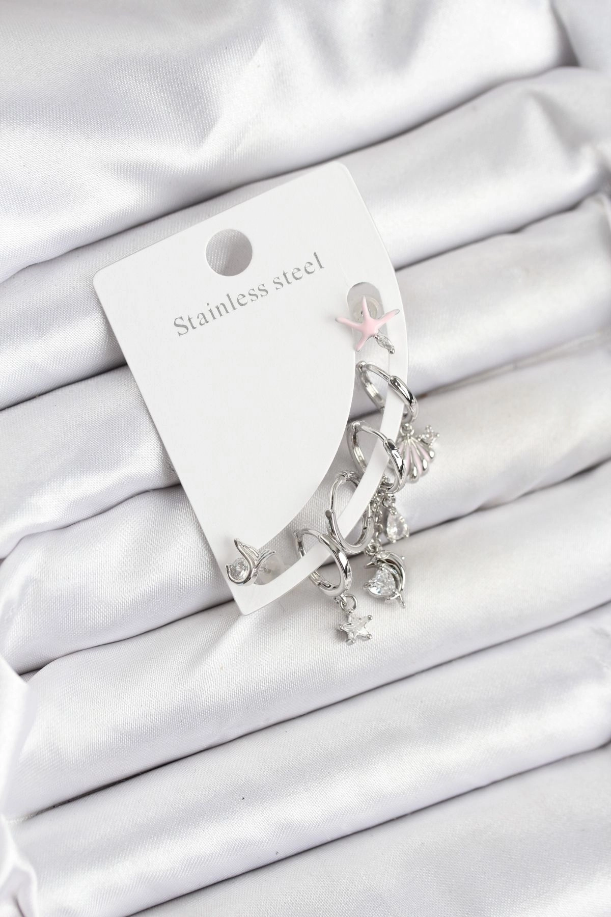 Pirinç Gümüş Renk Set Küpe