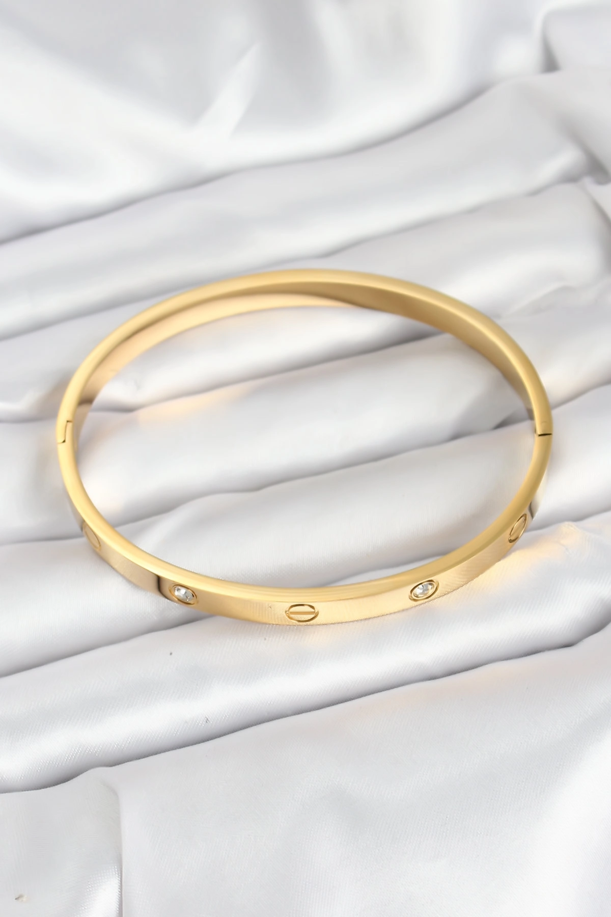 316L Çelik Gold Renk Zirkon Taşlı 65 mm Kadın Kelepçe Bileklik