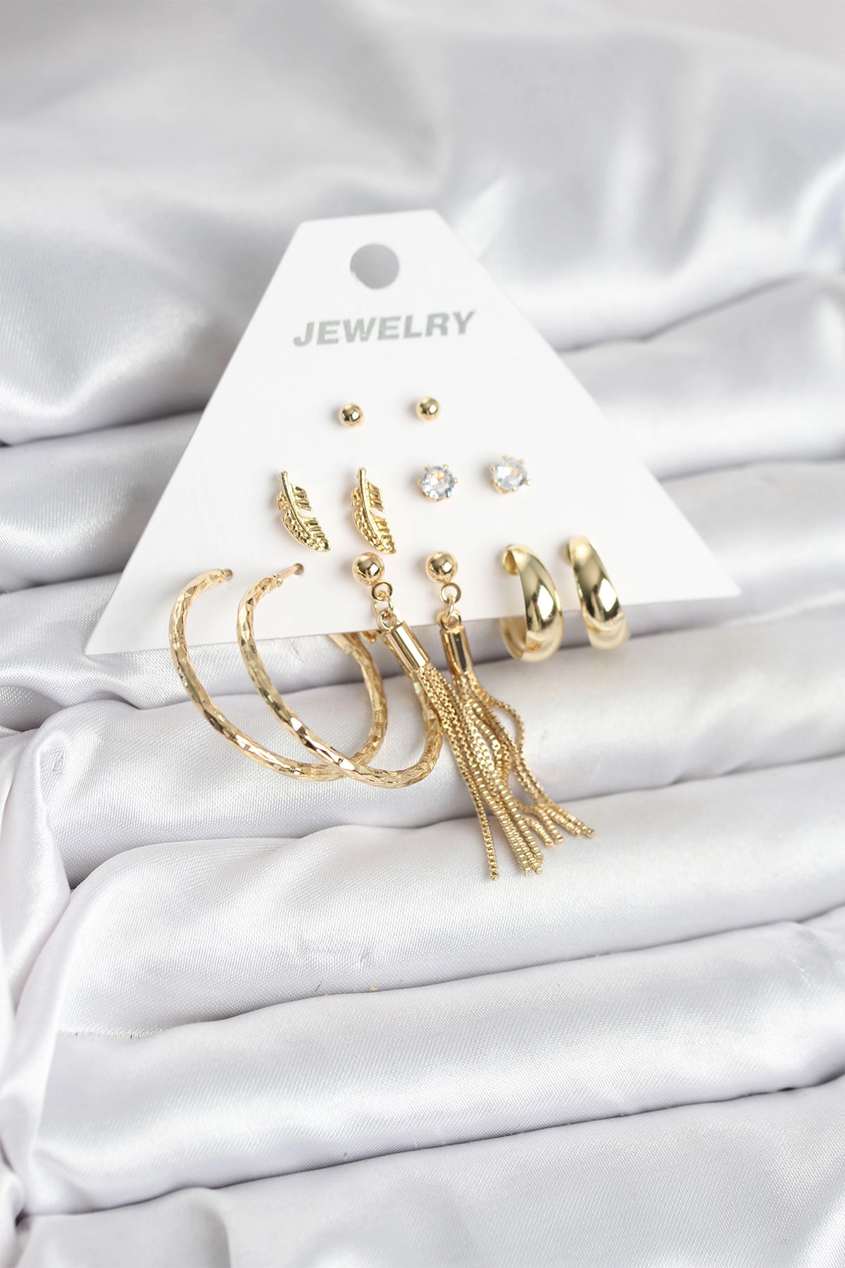 Gold Renk Pirinç Kadın 6 Çift Küpe Seti