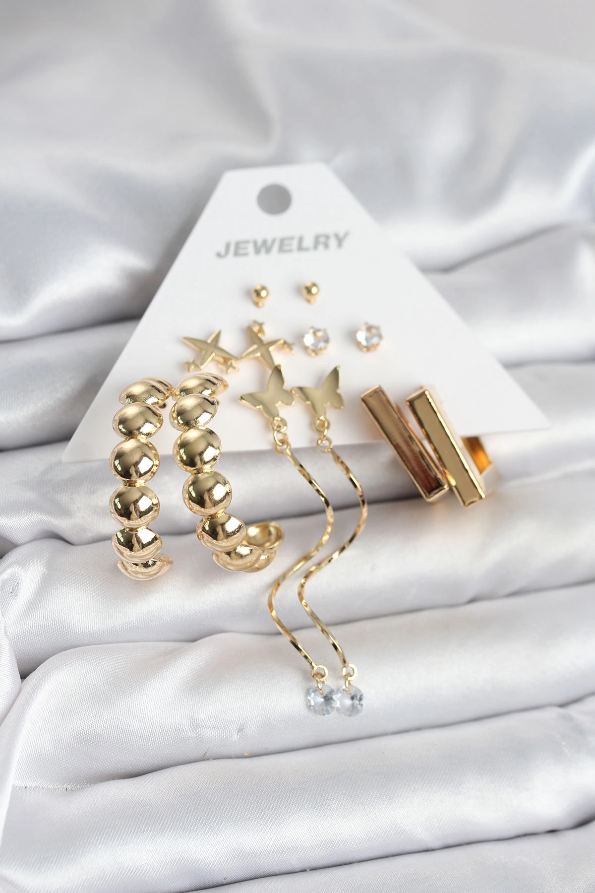 Gold Renk Pirinç 6 Çift Kadın Küpe Seti