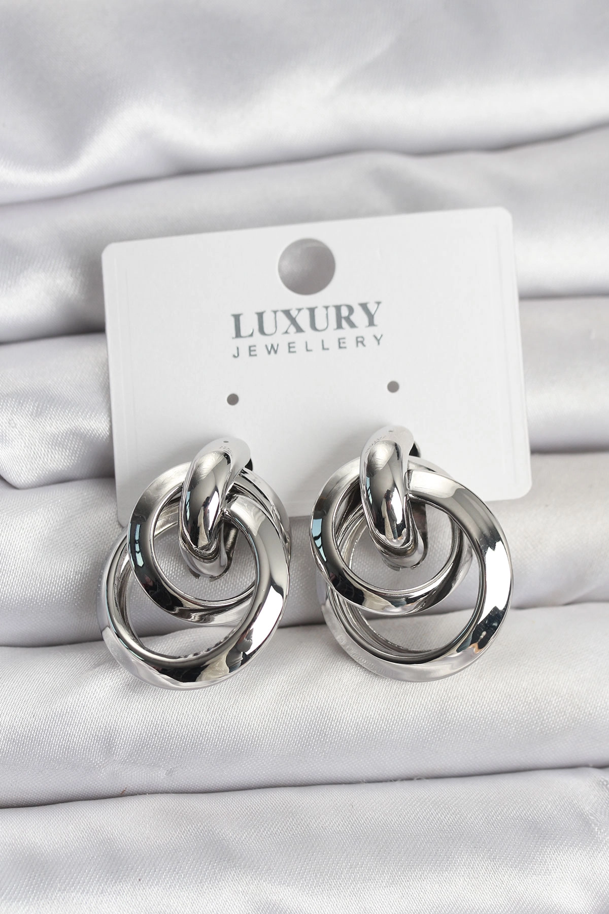 Gümüş Renk Halka Model Pirinç Kadın Küpe