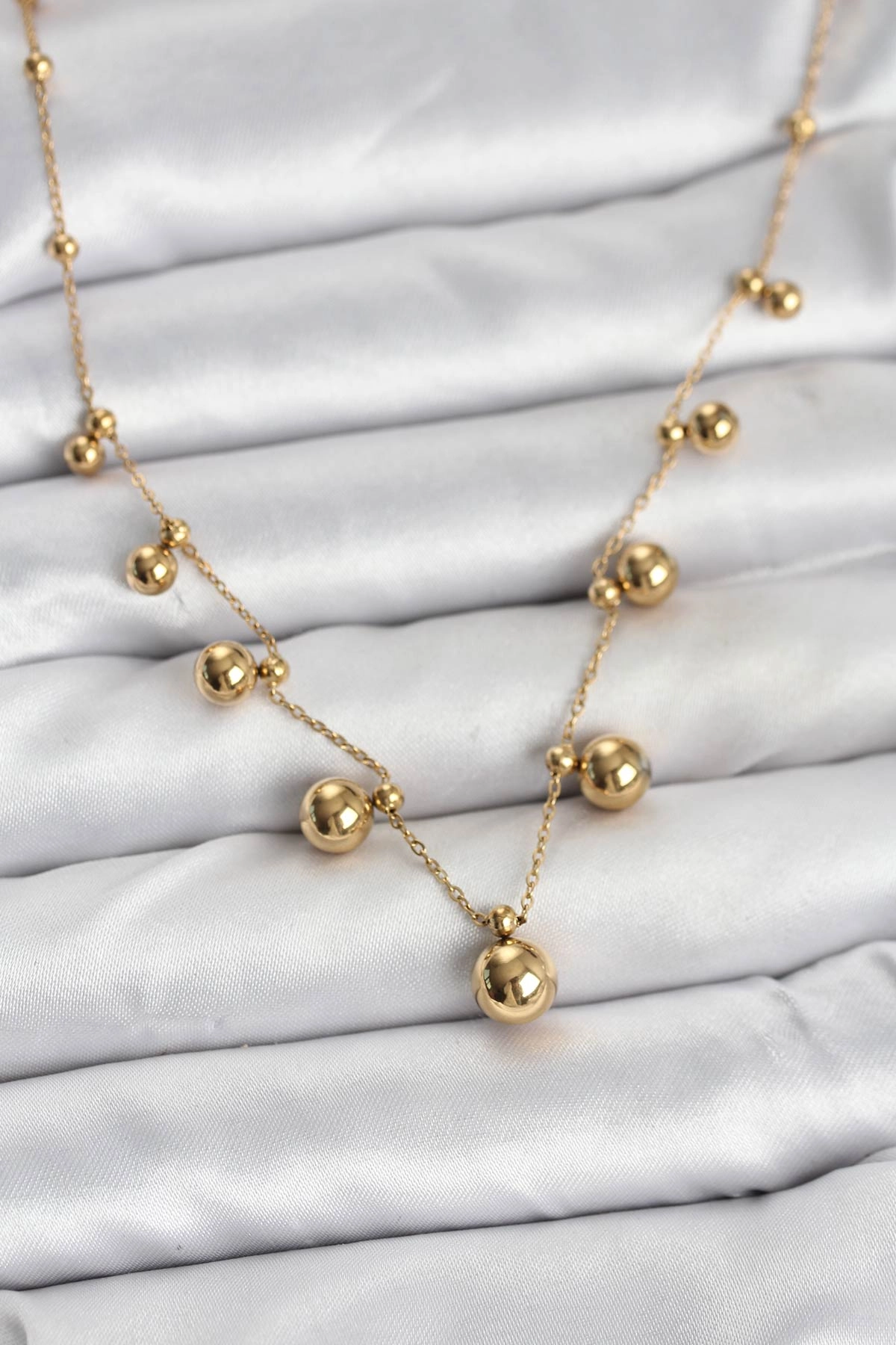 316L Çelik Zincir Gold Renk Topçuklu Kolye