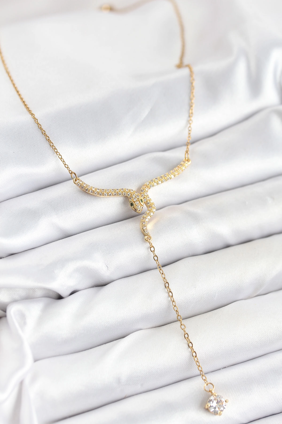 316L Çelik Zincir Gold Renk Yılan Model Y Kolye