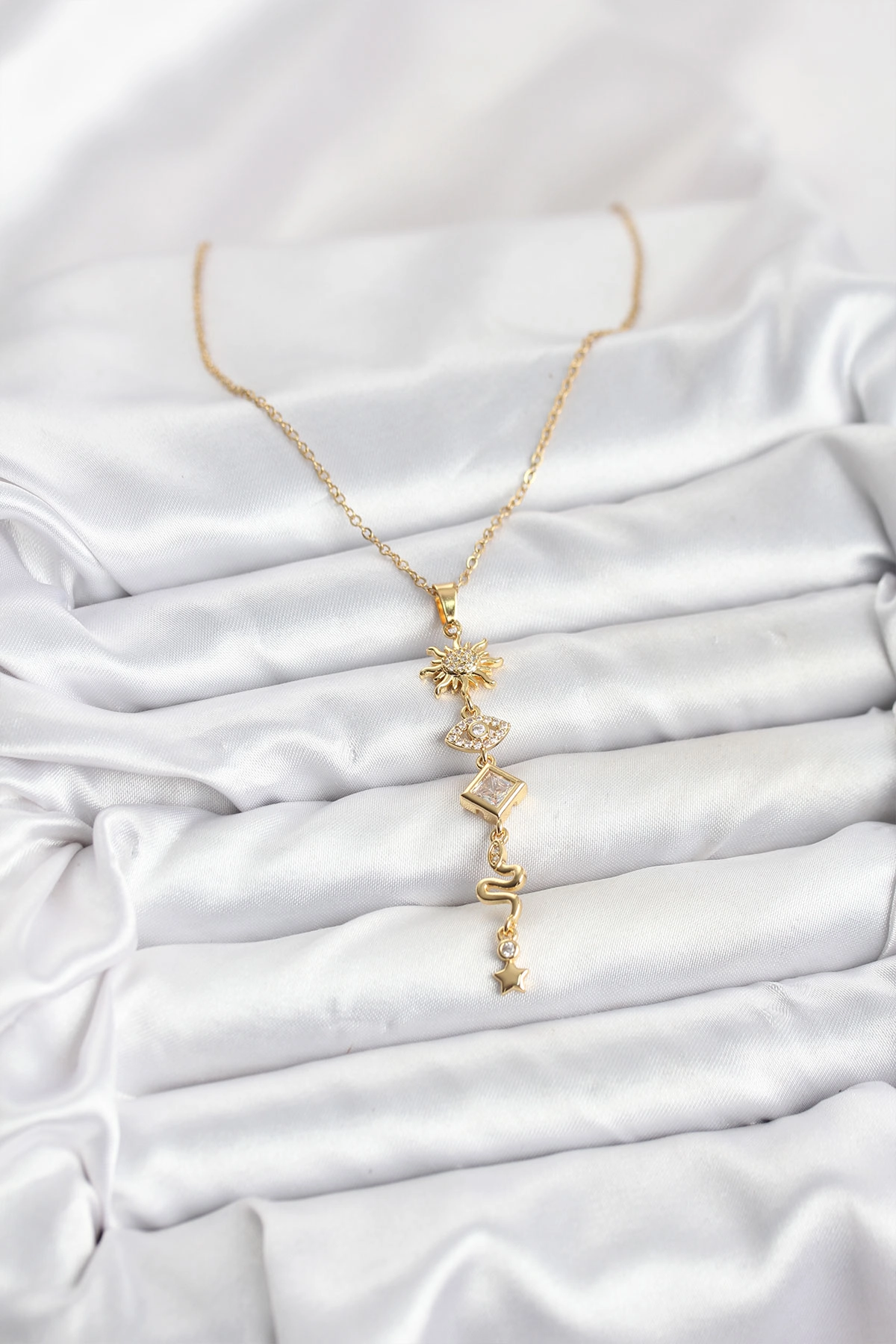 316L Çelik Zincir Gold Renk Güneş ve Enerji Model Kadın Y Kolye