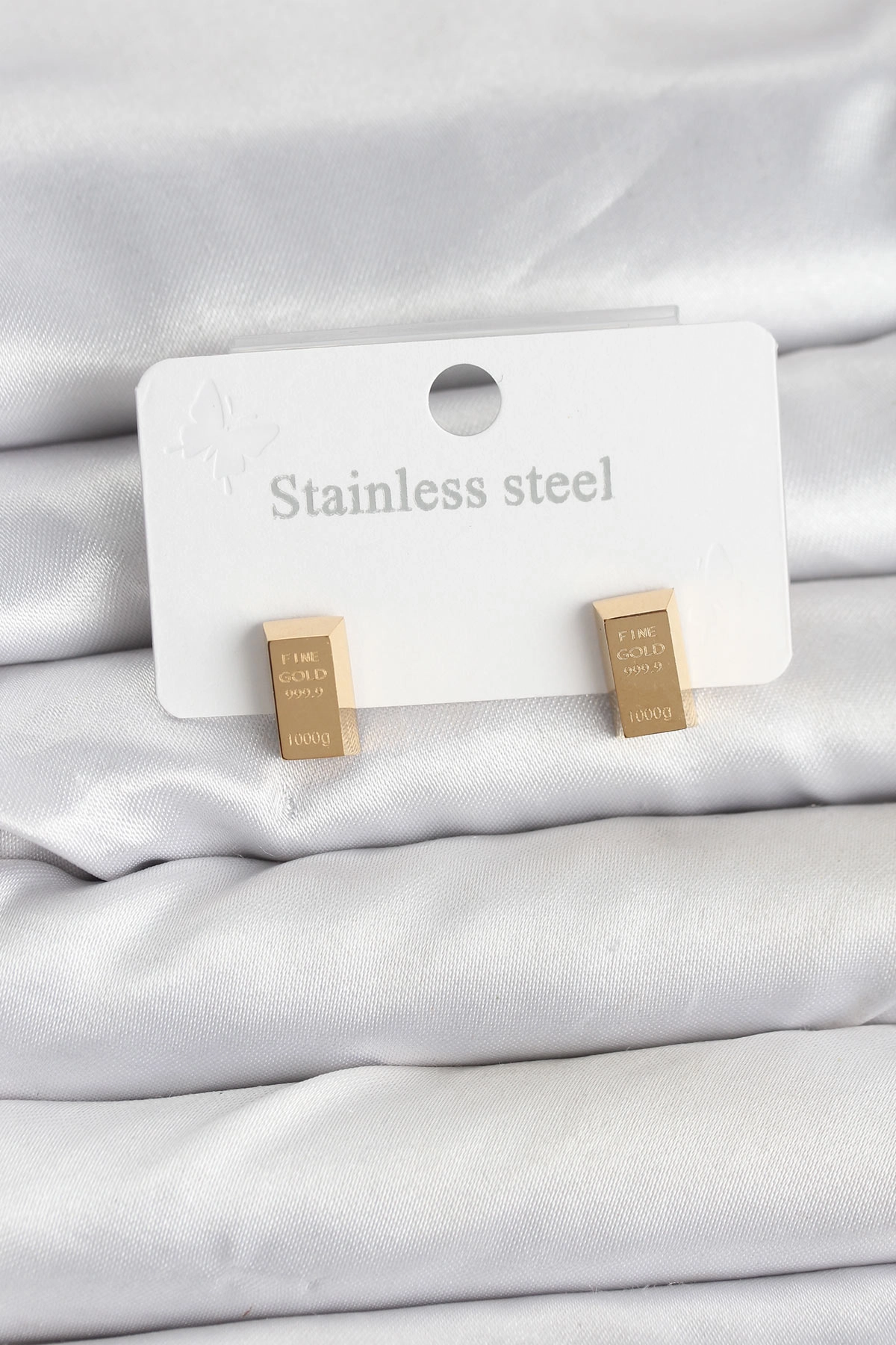 316L Çelik Gold Renk Külçe Altın Model Kadın Küpe