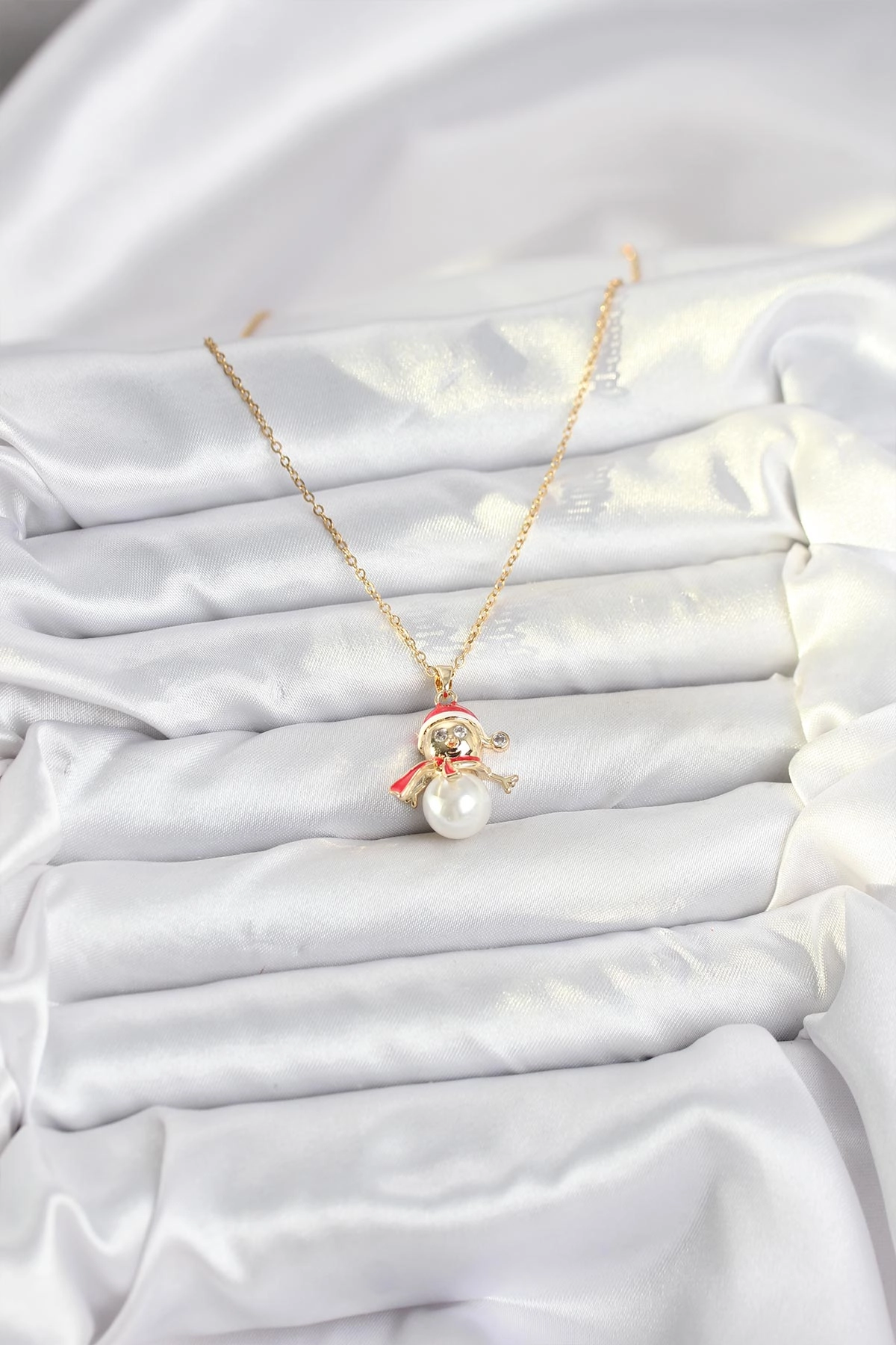 316L Çelik Zincir Gold Renk Kardan Adam Model Yılbaşı Temalı Kadın Kolye