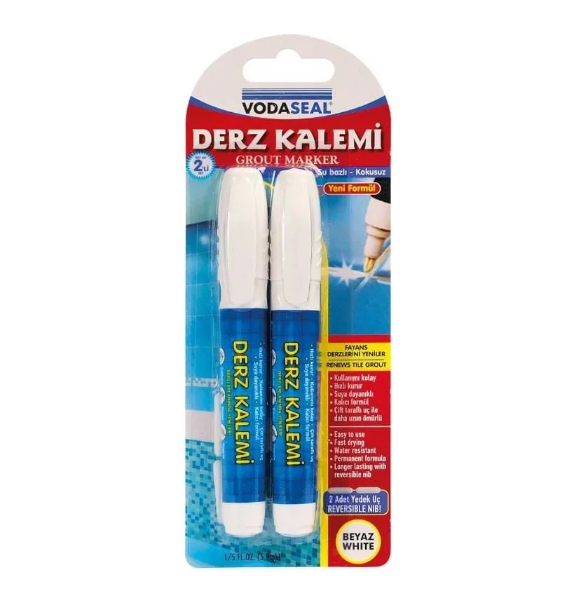 Vodaseal Çift Uçlu Su Bazlı Kokusuz Kalıcı Derz Kalemi Beyaz 2 Adet